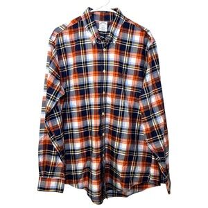 Brooks Brothers Regent Plaid button down long sleeve mens shirt Large all cotton
